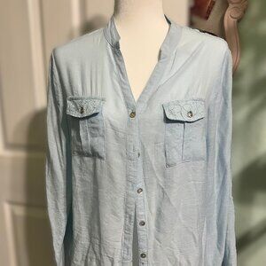 My Collection Button Up Blouse, Blue, Size M